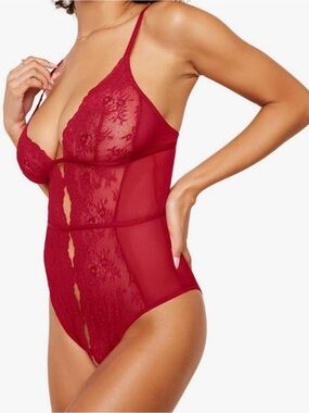 Red Lace Sheer Bodysuit - Women Intimates by Adore Me size L